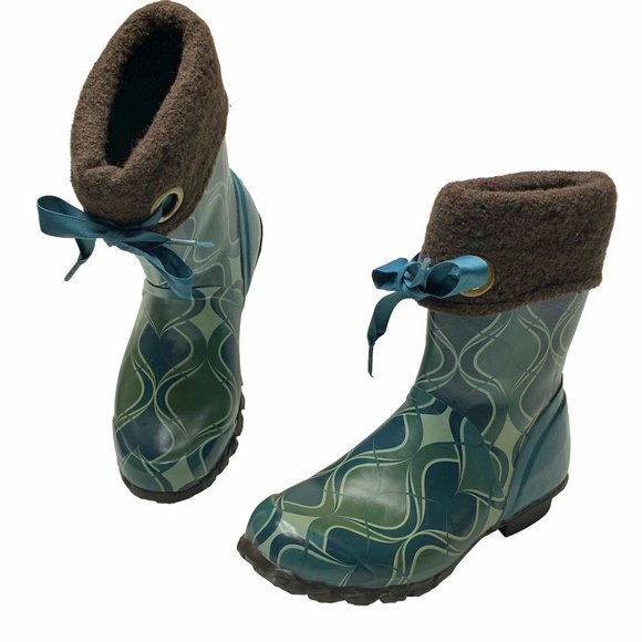 BOGS Becca Teal Swirl Print Fleece Lined Mid Calf Boots - Picture 10 of 10